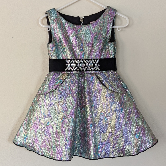 ZOE Ltd Toddler Size 3 Iridescent Silver & Black Fancy Modern Party Dress - Picture 1 of 4